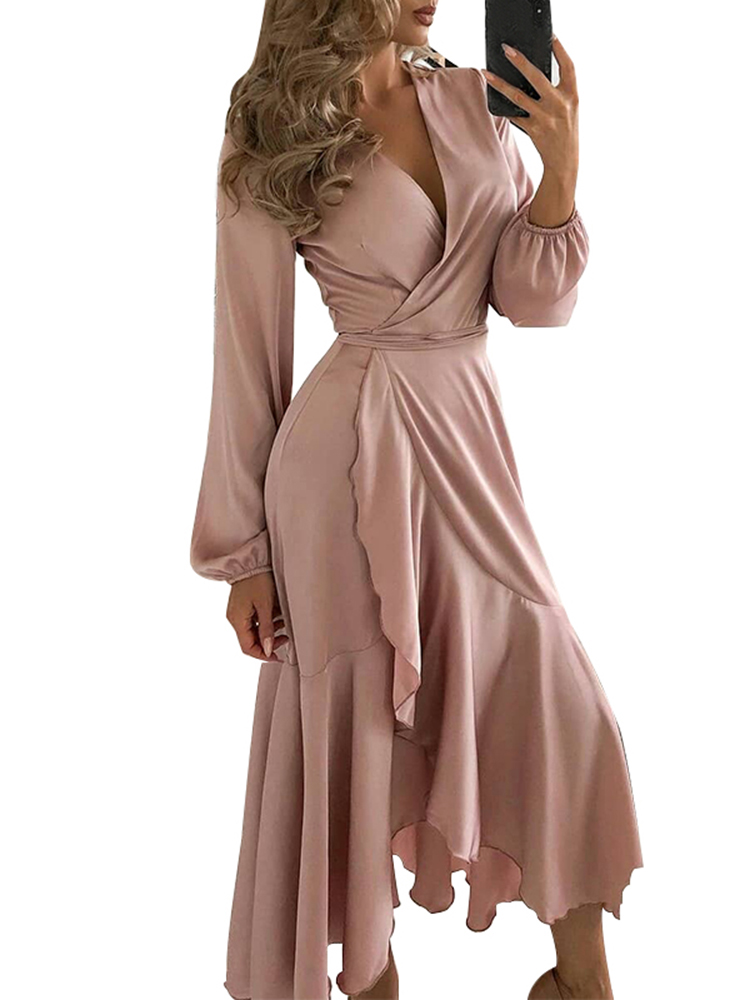 Women's Long Sleeve Deep V Neck Wrap Dress Elegant Formal Dress Party  Cocktail Dresses - Walmart.com